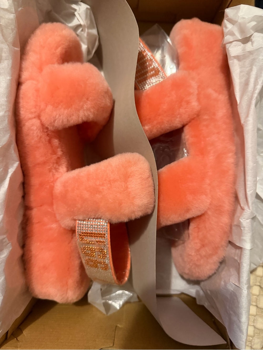 UGG woman’s Plush bling Slide Sandals in Coral